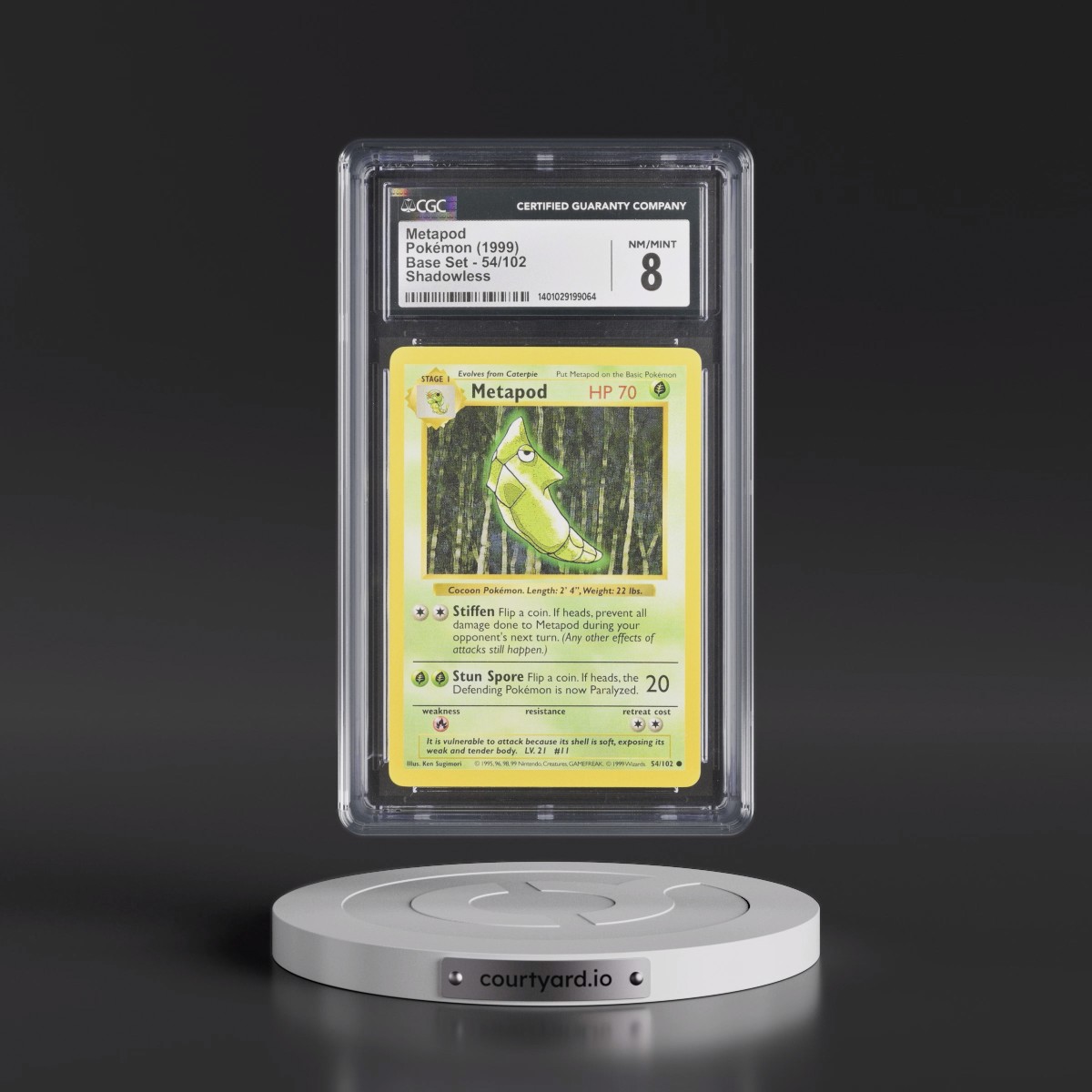 1999 Base Set #54/102 Metapod - Shadowless Shadowless (CGC 8 NM-MT)