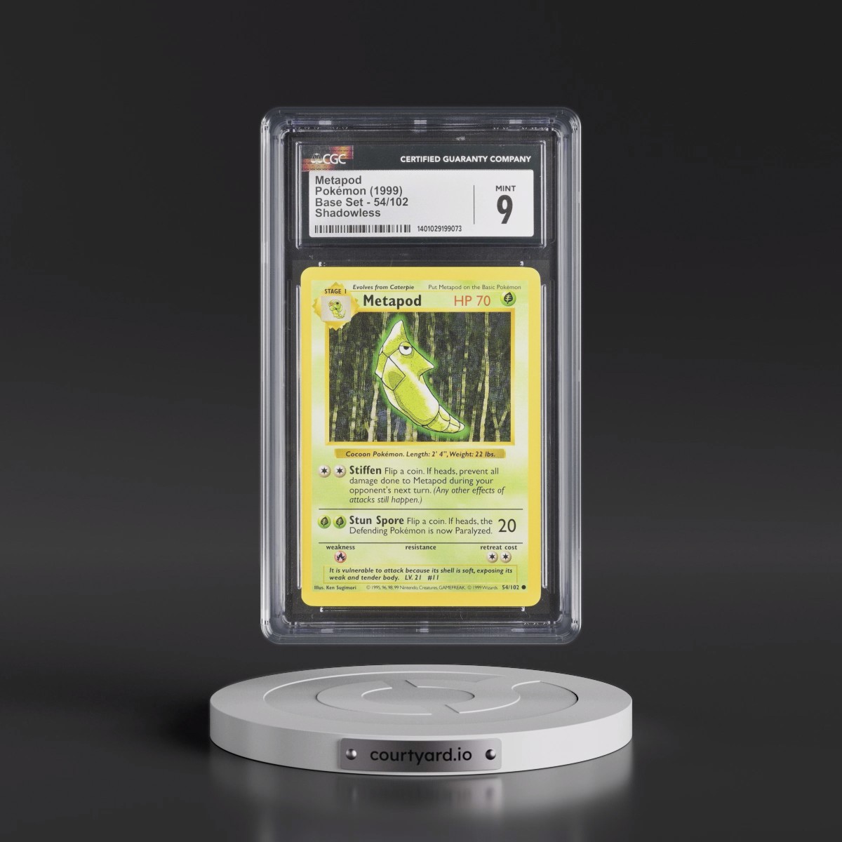 1999 Base Set #54/102 Metapod - Shadowless Shadowless (CGC 9 MINT)