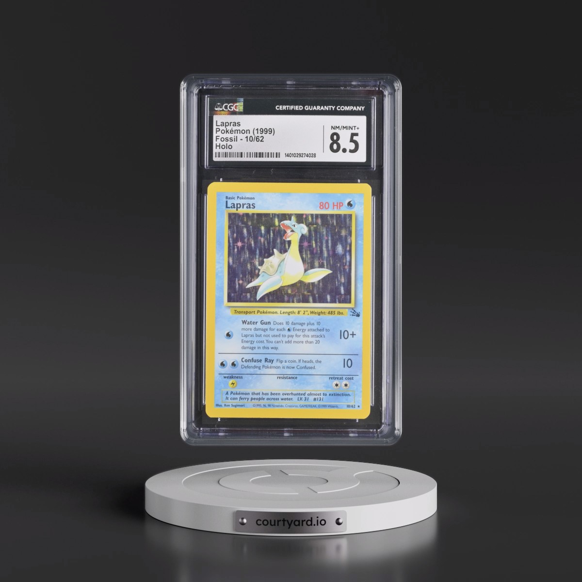 1999 Fossil #10/62 Lapras - Galaxy Star Holo (CGC 8.5 NM-MT+)