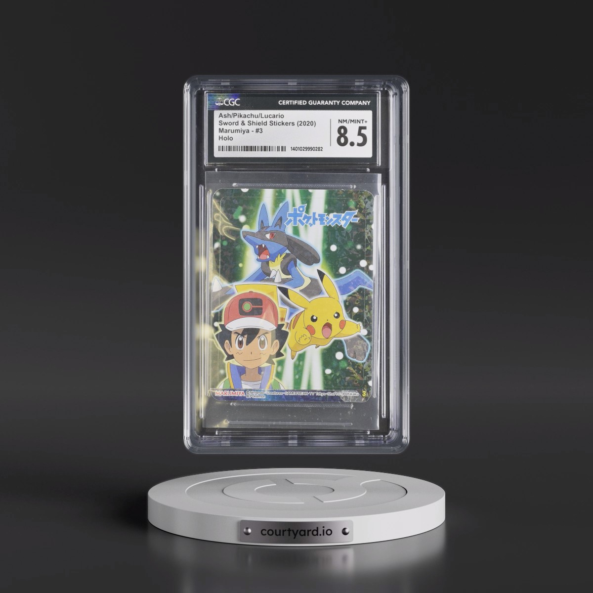 2020 Sword & Shield Stickers (Marumiya 2020) - Japanese #3 Ash/Pikachu/Lucario - Holo (CGC 8.5 NM-MT+)