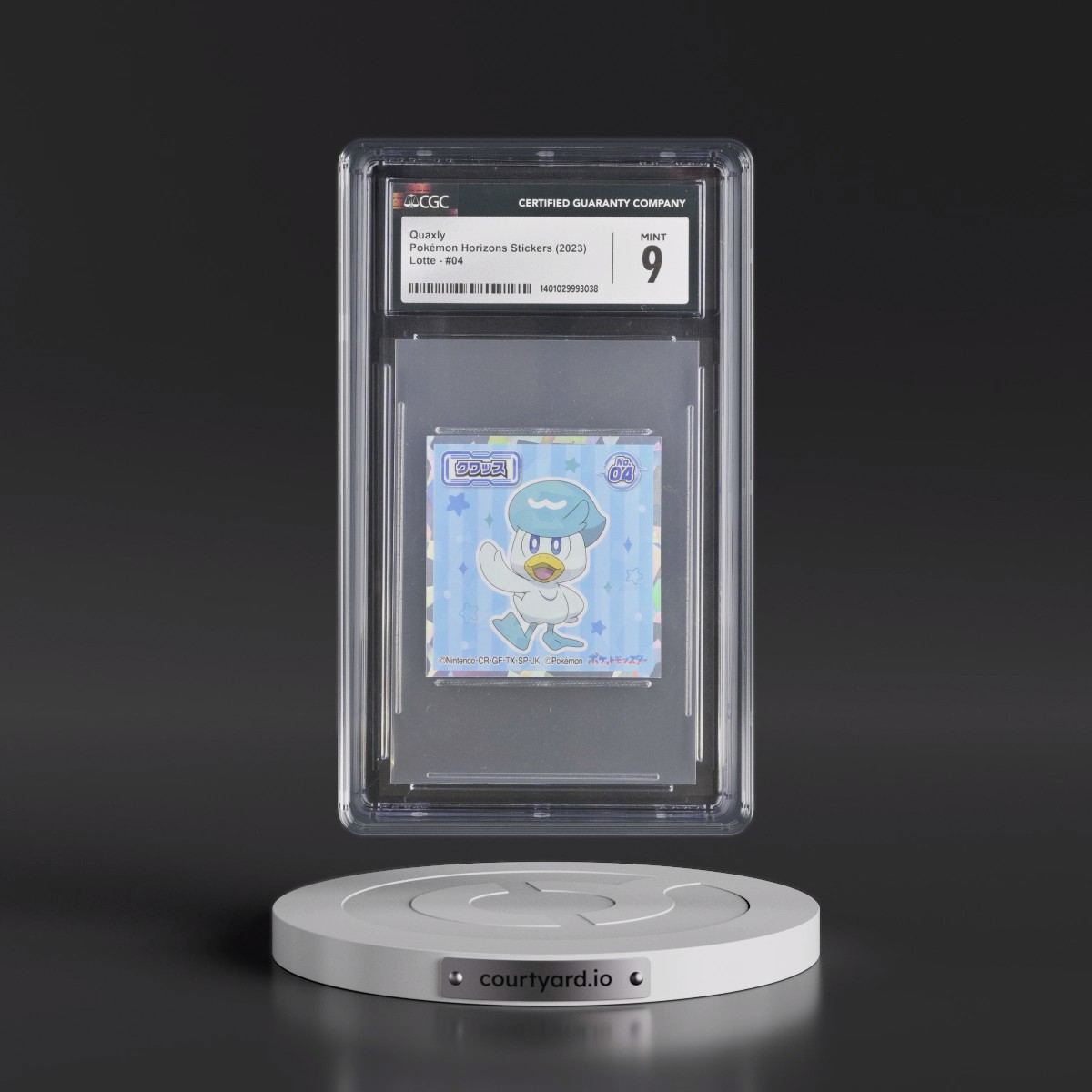 2022 Pokémon Horizons Stickers (2023 Lotte) - Japanese #04 Quaxly - (Blue to red logo BR, Split circle around # TR) (CGC 9 MINT)