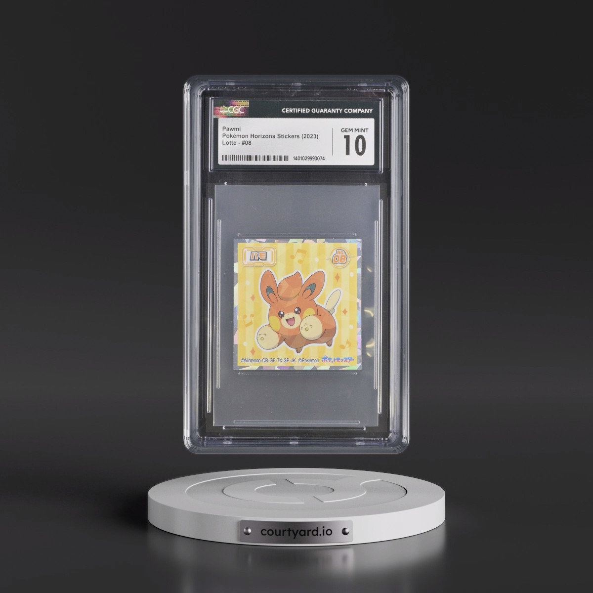 2022 Pokémon Horizons Stickers (2023 Lotte) - Japanese #08 Pawmi - (Blue to red logo BR, Split circle around # TR) (CGC 10 GEM MINT)