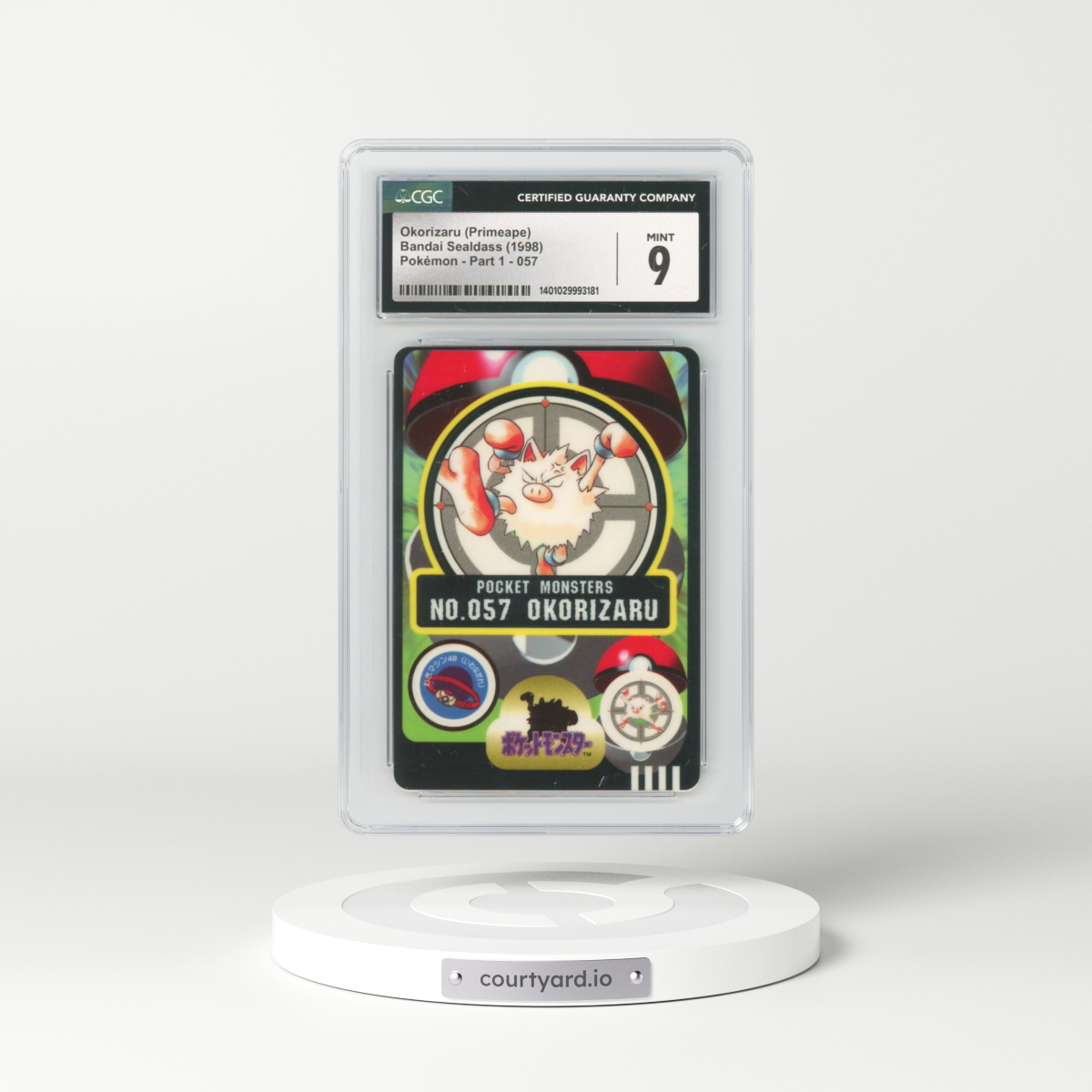 1998 Japanese Bandai Sealdass #57 Okorizaru (Primeape) (CGC 9 MINT)