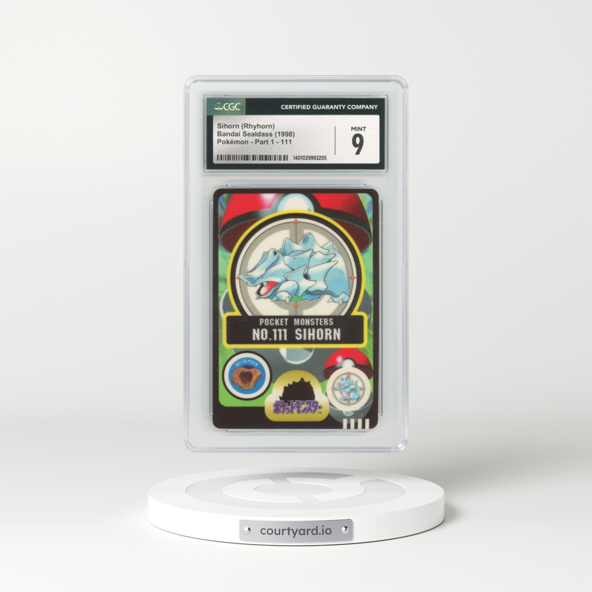 1998 Japanese Bandai Sealdass #111 Sihorn (Rhyhorn) (CGC 9 MINT)