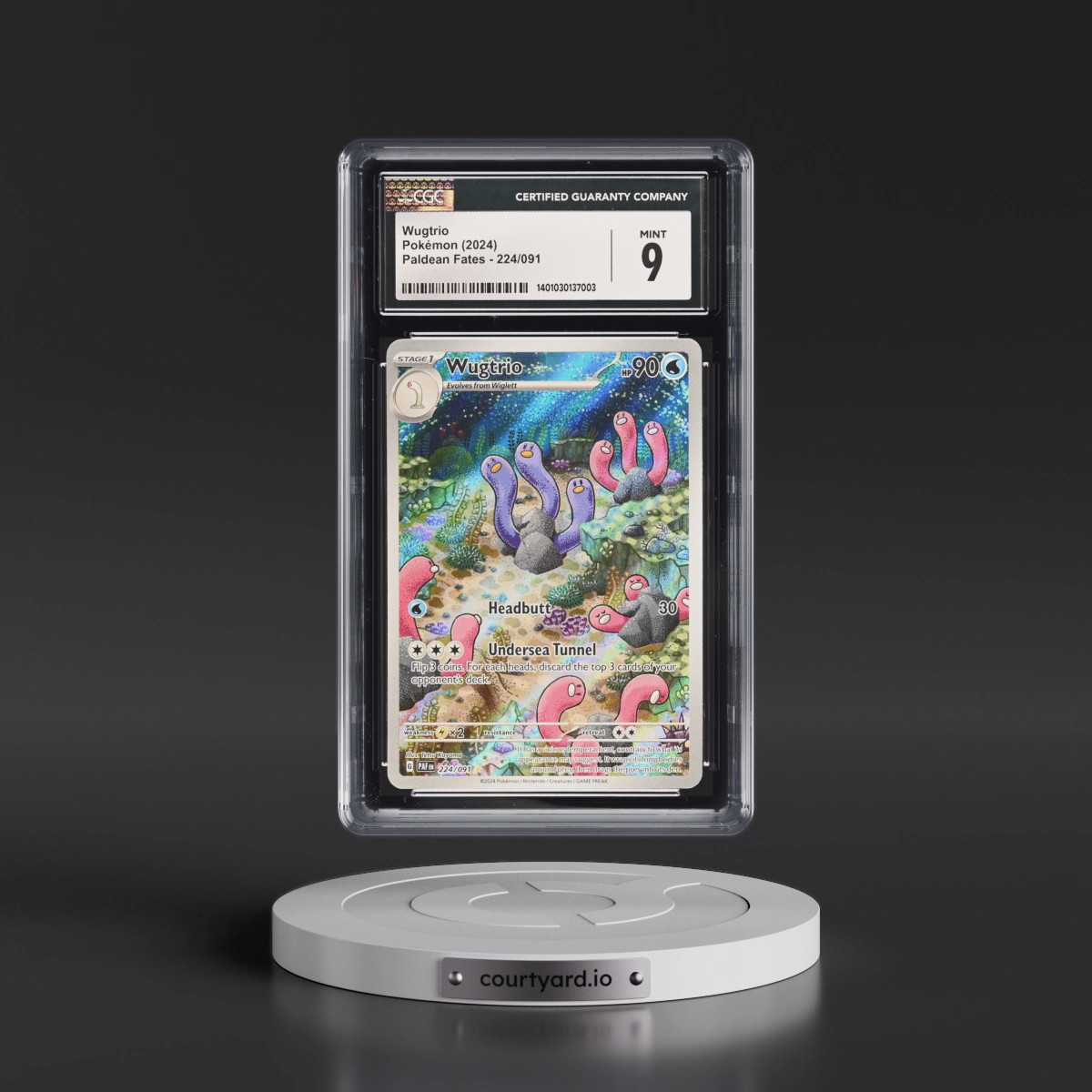 2024 Paldean Fates - PAF EN #224/091 Wugtrio - Illustration Rare Holo (CGC 9 MINT)