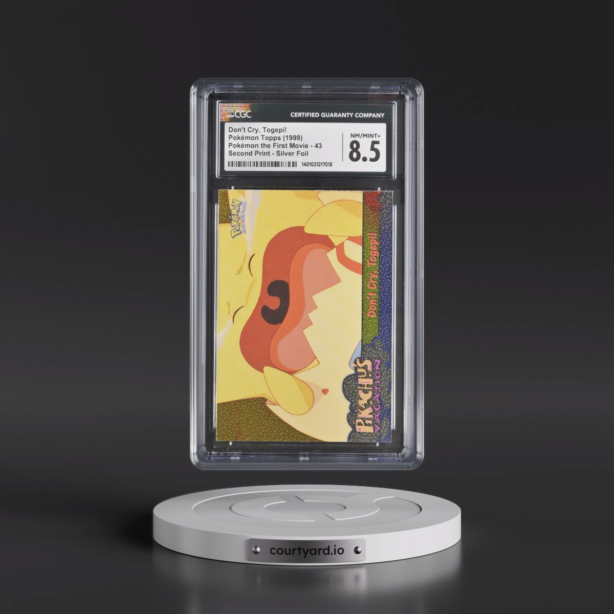 1999 Pokémon the First Movie #43 Don't Cry, Togepi! - Second Print (Black Topps Logo) Silver Foil (CGC 8.5 NM-MT+)
