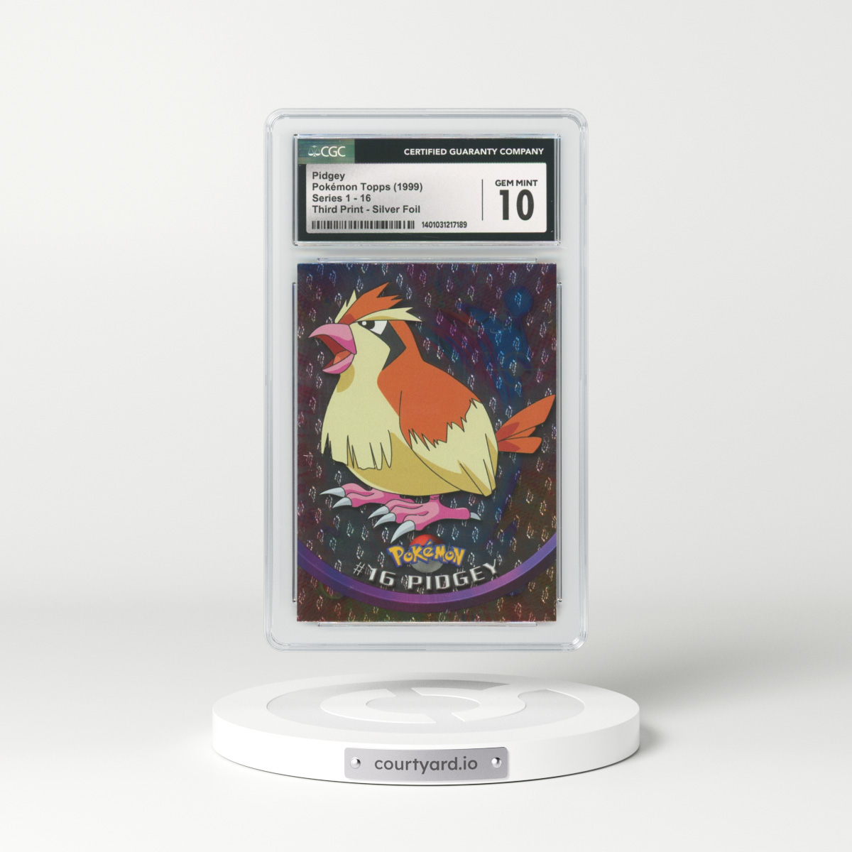 1999 Topps Series 1 #16 Pidgey - Third Print (Black Logo) Silver Foil (Flames and Teardrops) (CGC 10 GEM MINT)