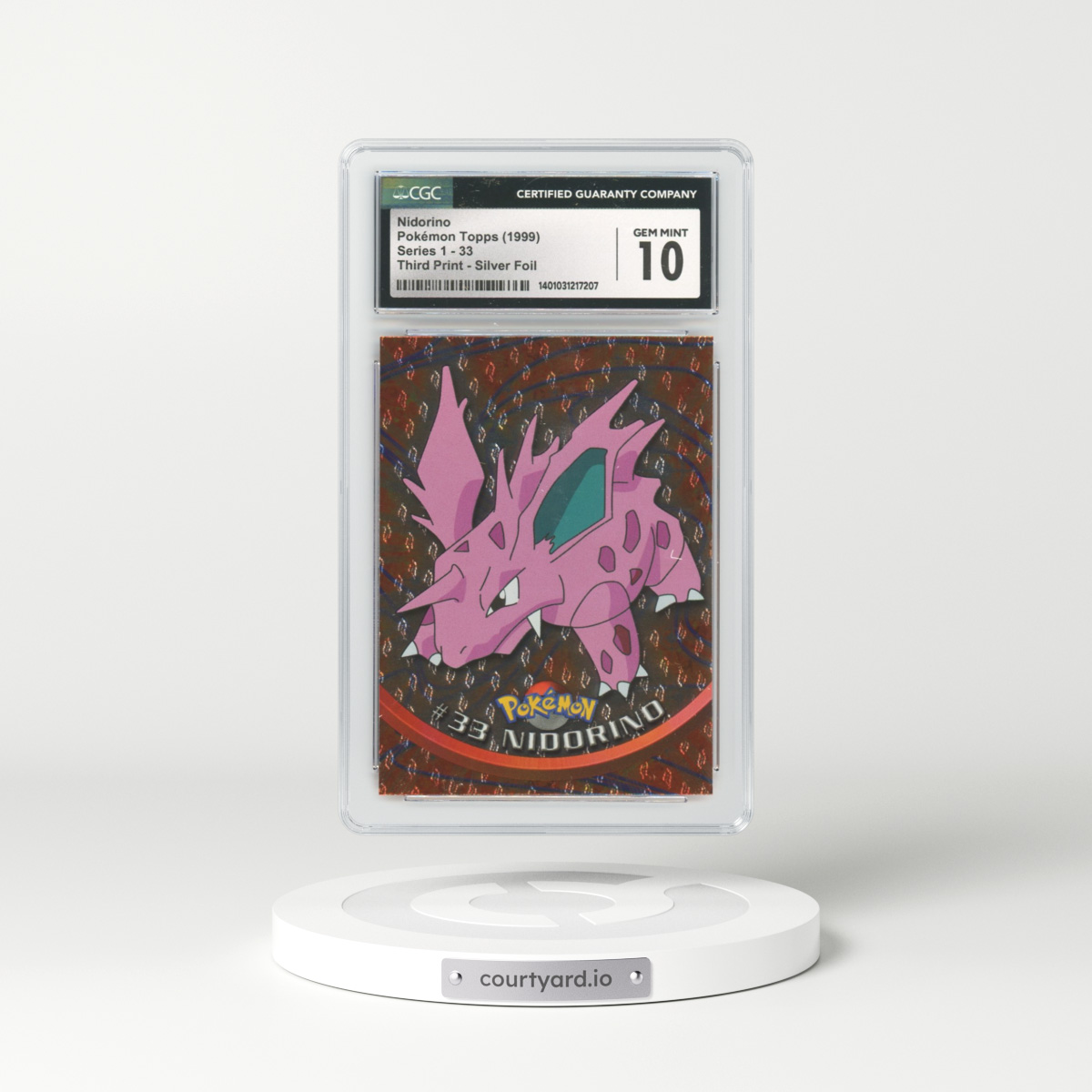 1999 Topps Series 1 #33 Nidorino - Holo Third Print (Black Logo) Silver Foil (Flames and Teardrops) (CGC 10 GEM MINT)