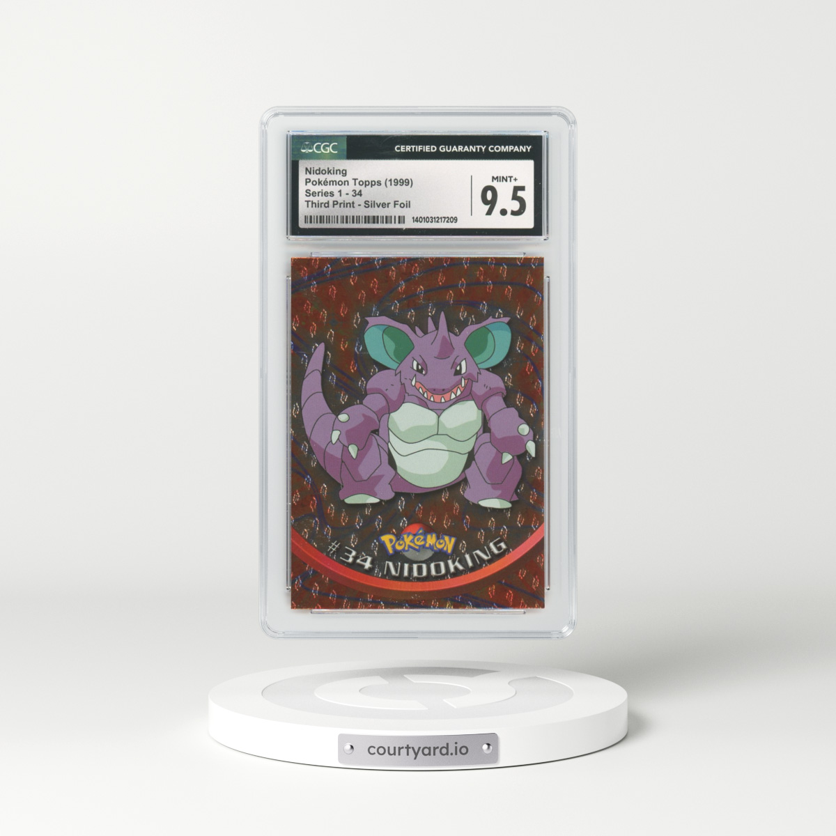 1999 Topps Series 1 #34 Nidoking - Holo Third Print (Black Logo) Silver Foil (Flames and Teardrops) (CGC 9.5 MINT+)