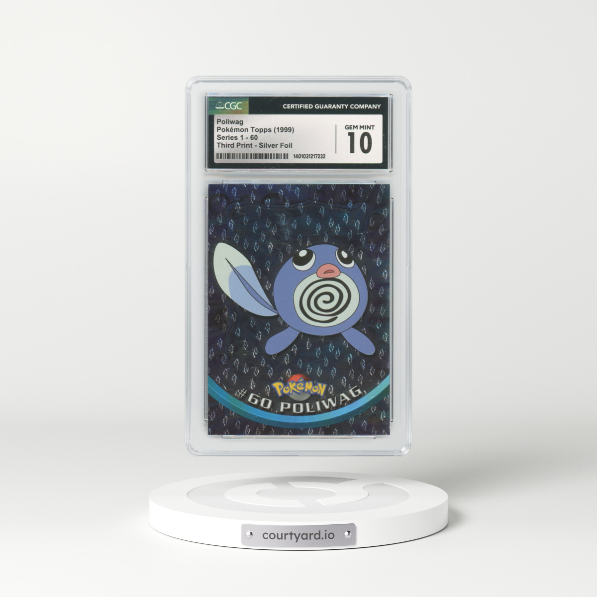 1999 Topps Series 1 #60 Poliwag - Holo Third Print (Black Logo) Silver Foil (Flames and Teardrops) (CGC 10 GEM MINT)