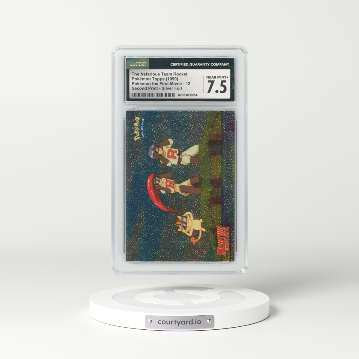 1999 Pokémon the First Movie #12 The Nefarious Team Rocket - Second Print (Black Topps Logo) Silver Foil (Sand Paper) (CGC 7.5 NM+)