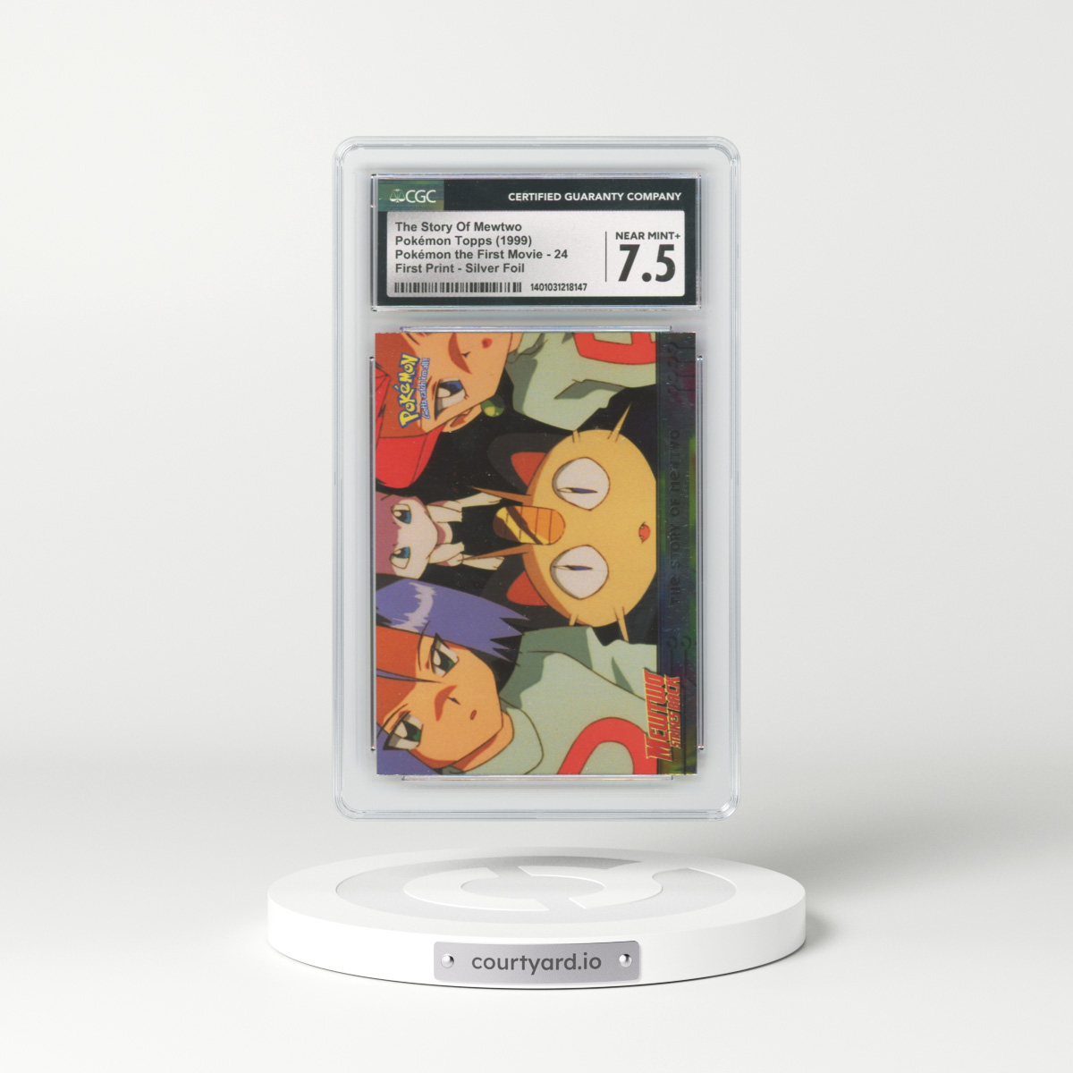 1999 Pokémon the First Movie #24 The Story Of Mewtwo - First Print (Blue Topps Logo) Silver Foil (CGC 7.5 NM+)