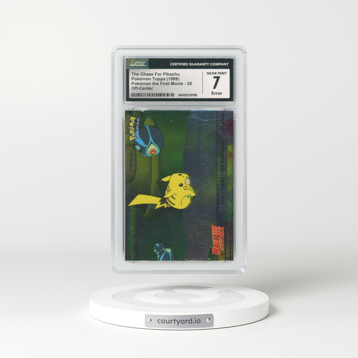 1999 Pokémon the First Movie #28 The Chase For Pikachu - First Print (Blue Topps Logo) Silver Foil (CGC 7 NM)