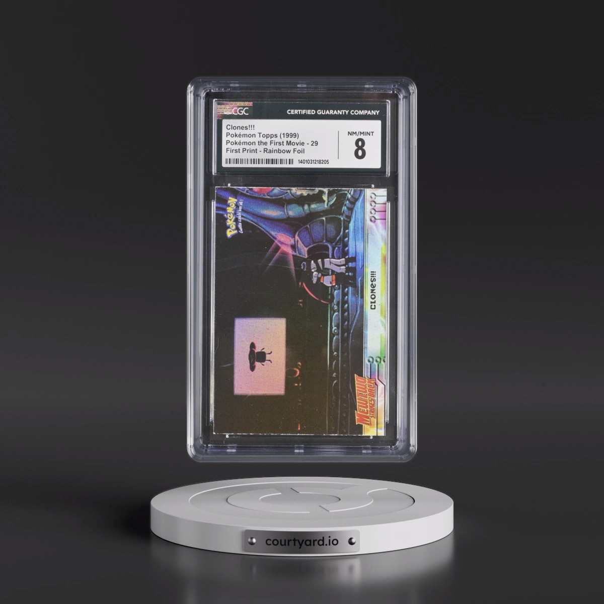 1999 Pokémon the First Movie #29 Clones!!! - First Print (Blue Topps Logo) Rainbow Foil (CGC 8 NM-MT)