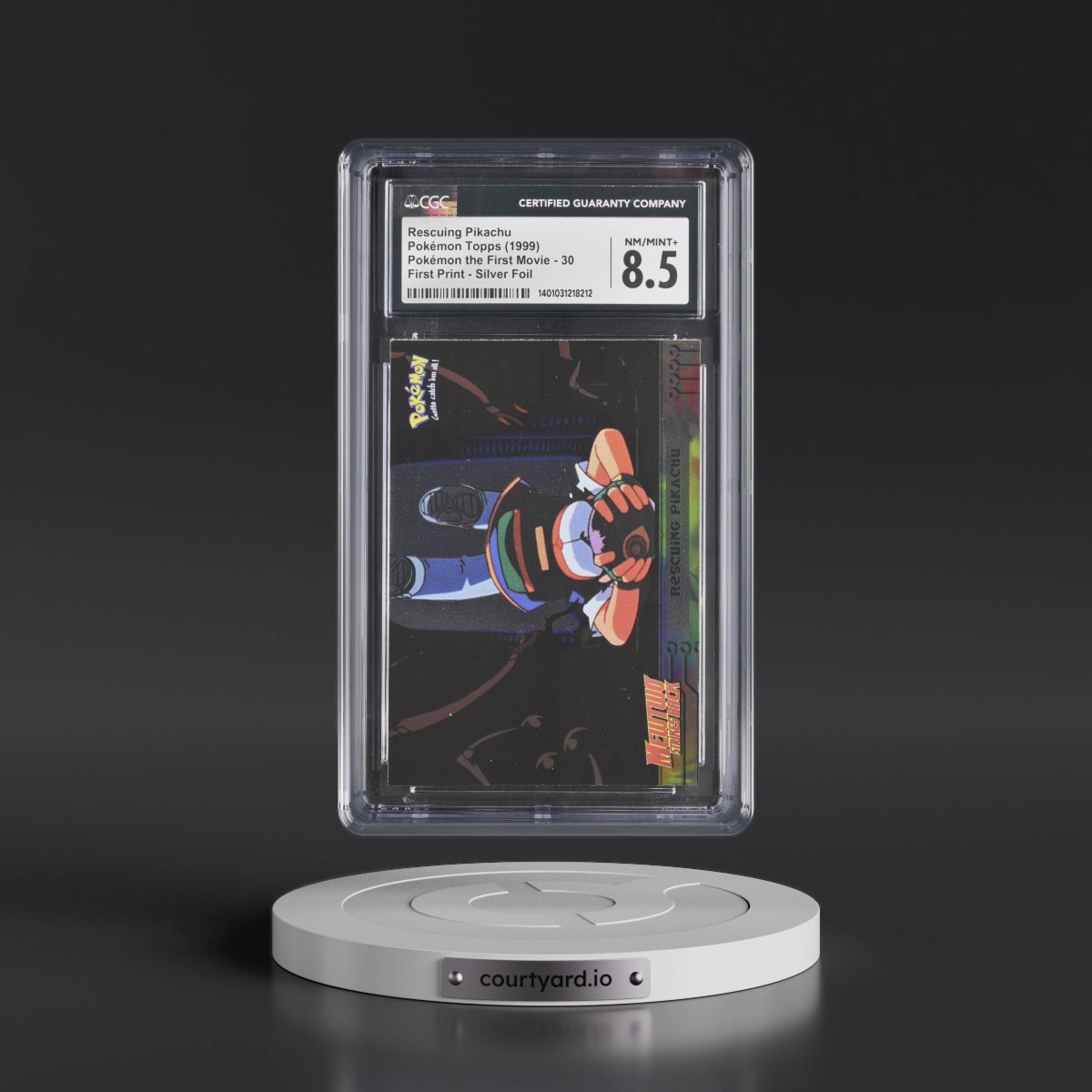 1999 Pokémon the First Movie #30 Rescuing Pikachu - First Print (Blue Topps Logo) Silver Foil (CGC 8.5 NM-MT+)