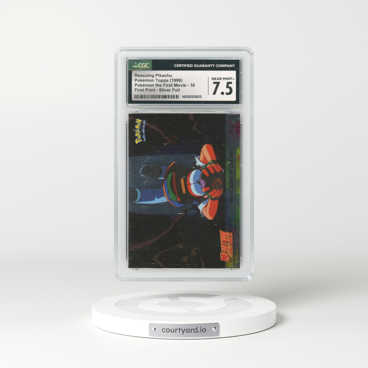 1999 Pokémon the First Movie #30 Rescuing Pikachu - First Print (Blue Topps Logo) Silver Foil (CGC 7.5 NM+)