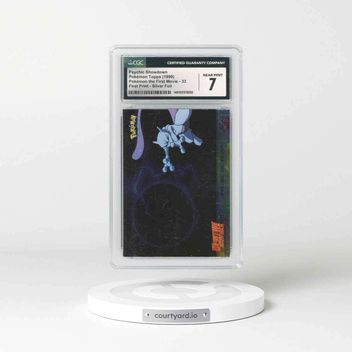 1999 Pokémon the First Movie #33 Psychic Showdown - First Print (Blue Topps Logo) Silver Foil (CGC 7 NM)