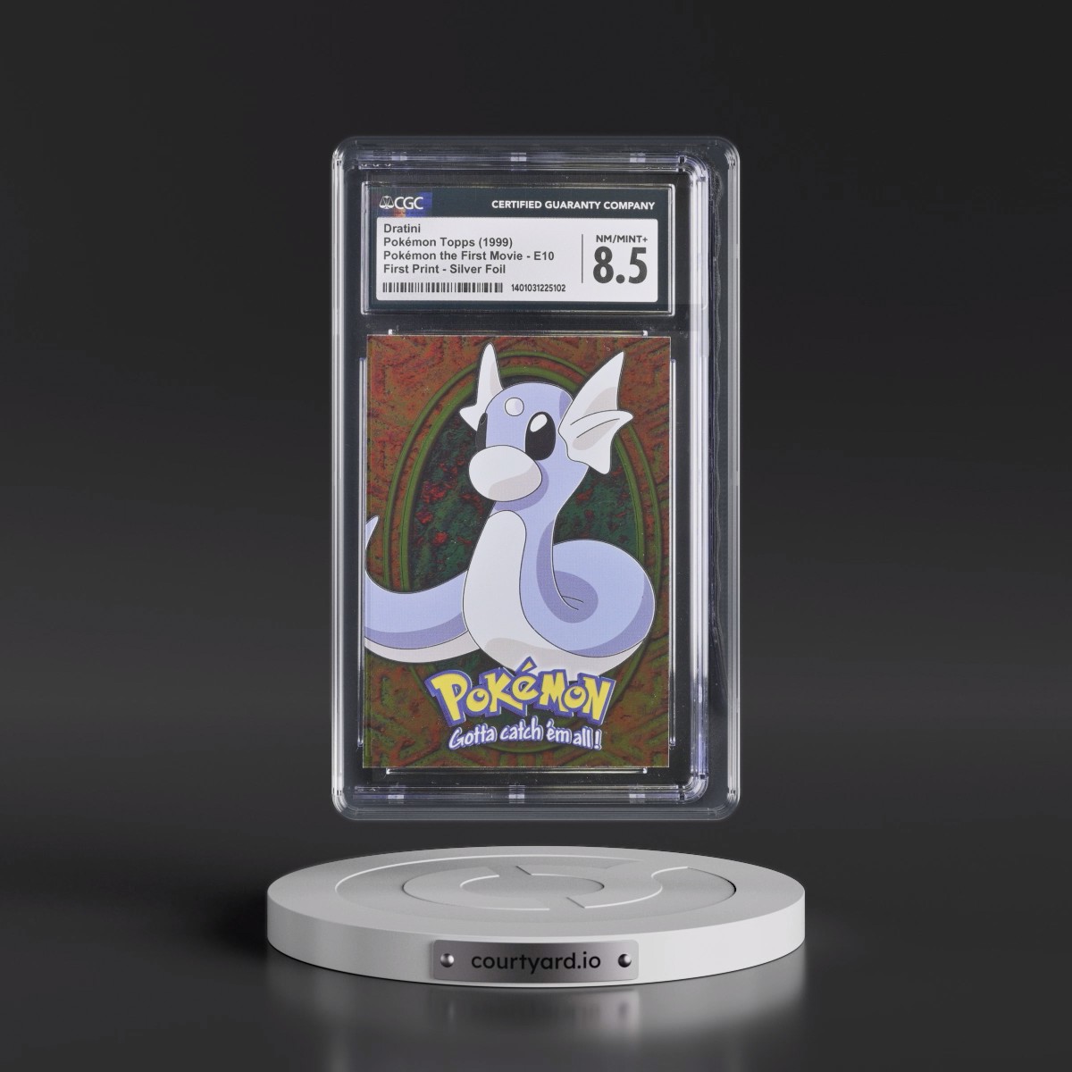 1999 Pokémon the First Movie #E10 No.147 Dratini - First Print (Blue Topps Logo) Silver Foil (CGC 8.5 NM-MT+)