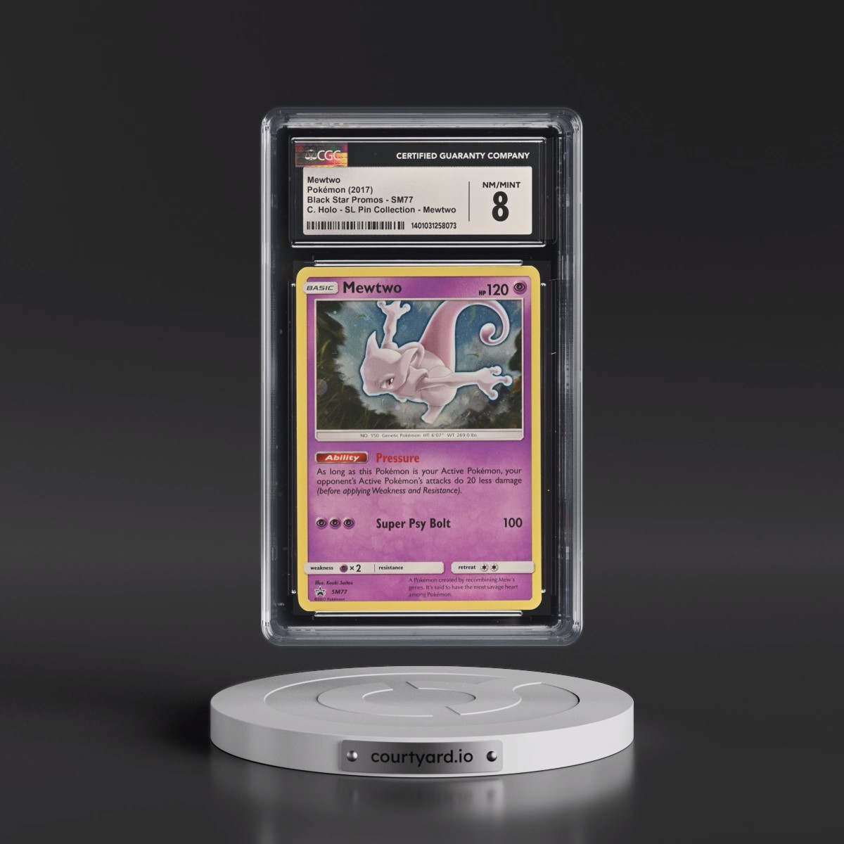 2016 Black Star Promos - Sun & Moon #SM77 Mewtwo - Shining Legends Pin Collection (Cosmos Holo) (CGC 8 NM-MT)