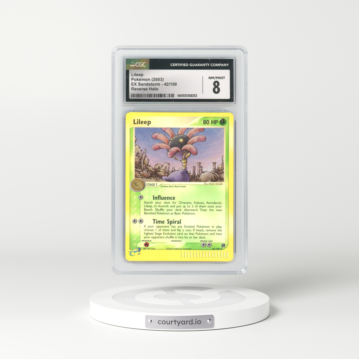 2003 EX Sandstorm (2003 Copyright, w/ "e" Symbol) #42/100 Lileep - Reverse Holo (CGC 8 NM-MT)