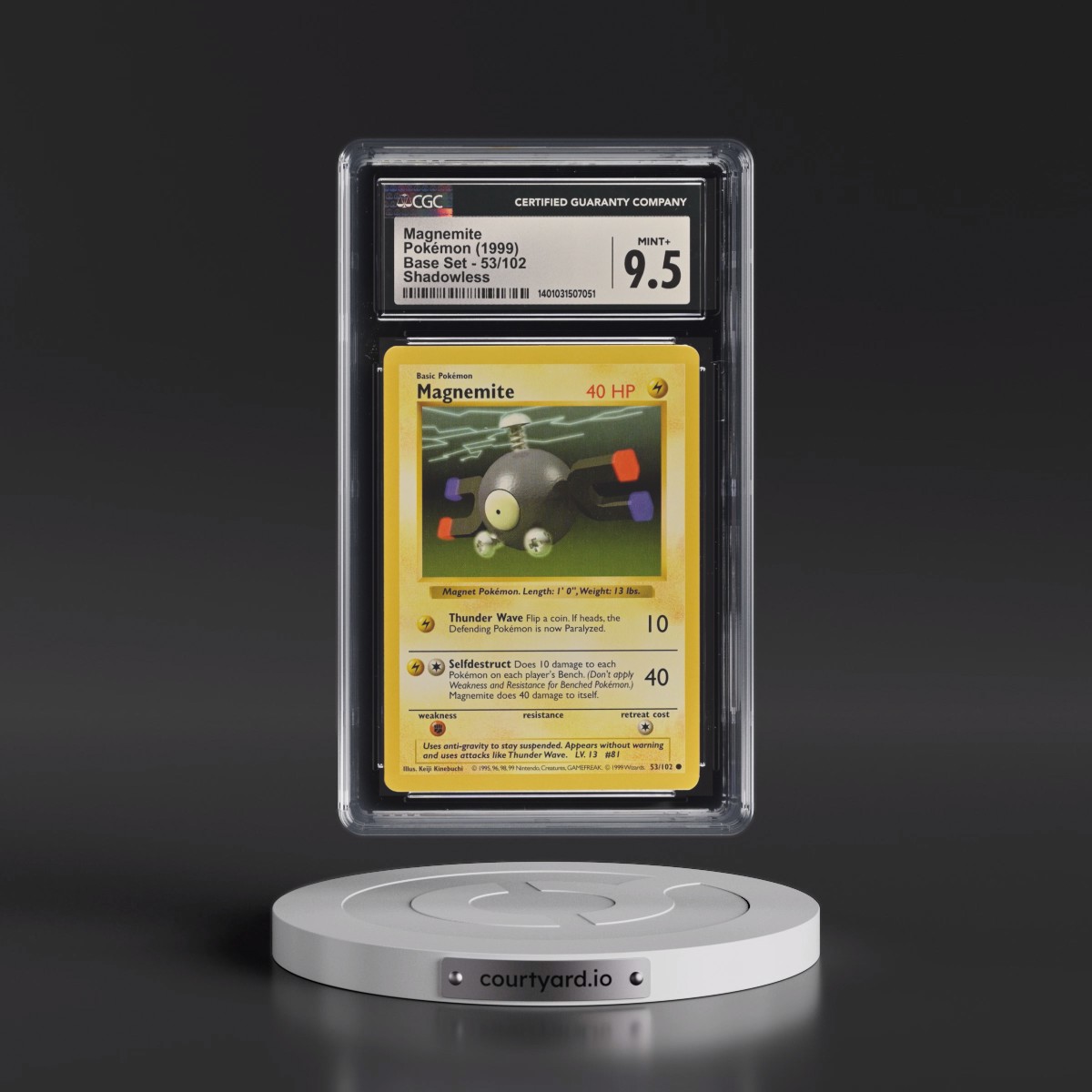 1999 Base Set #53/102 Magnemite - Shadowless Shadowless (CGC 9.5 MINT+)
