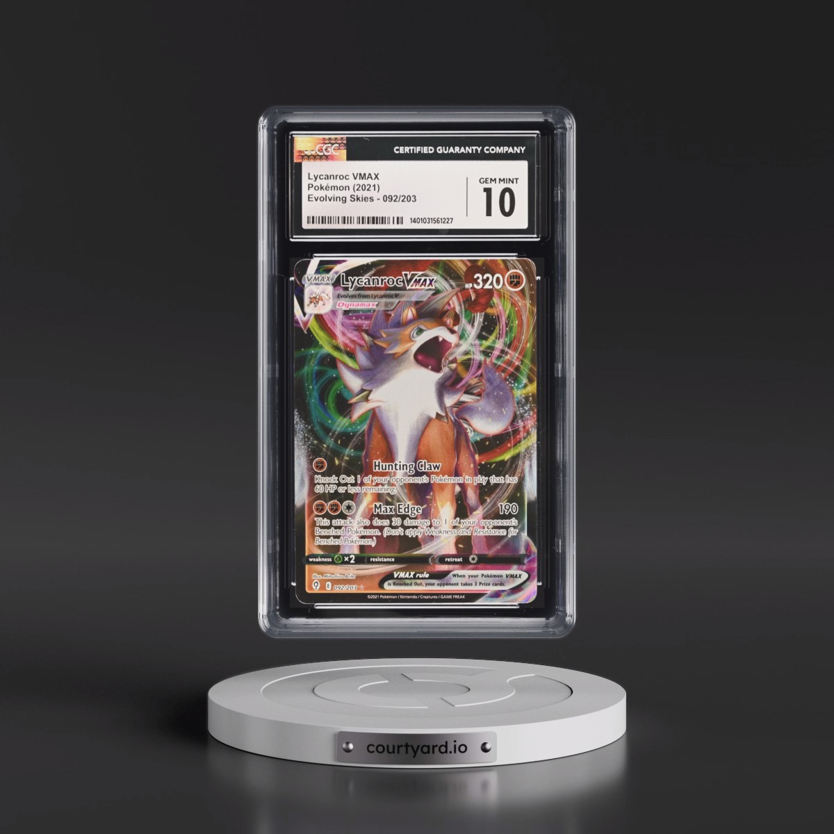 2021 Evolving Skies #092/203 Lycanroc VMAX - Holo (CGC 10 GEM MINT)