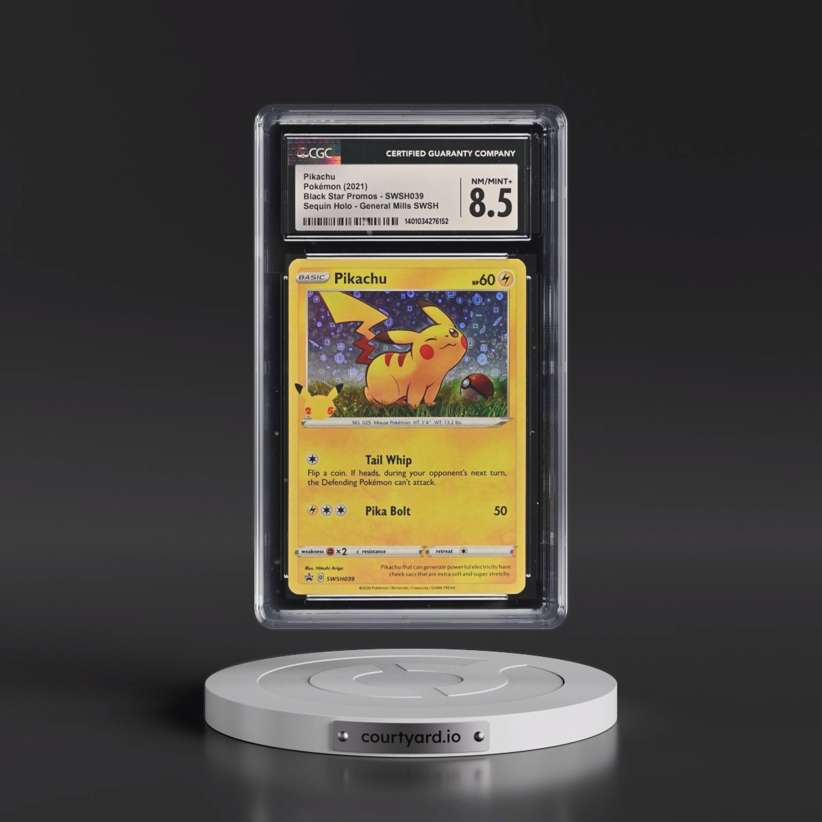 2017 Black Star Promos - Sword & Shield #SWSH039 Pikachu - General Mills Sword & Shield (Sequin Holo) (CGC 8.5 NM-MT+)