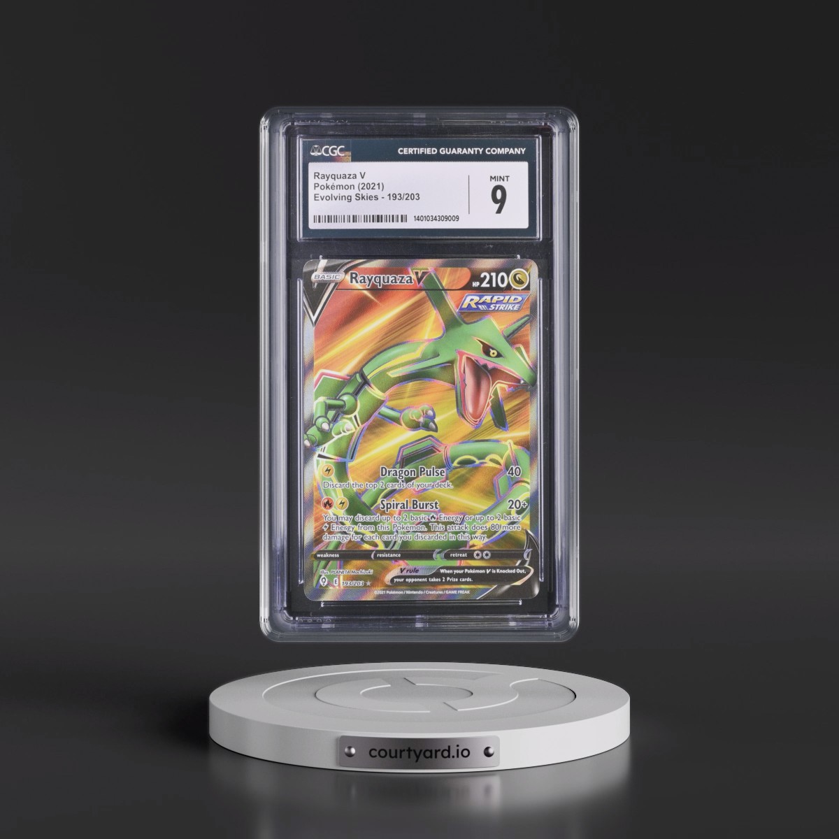 2021 Evolving Skies #193/203 Rayquaza V - Ultra Rare Holo (CGC 9 MINT)