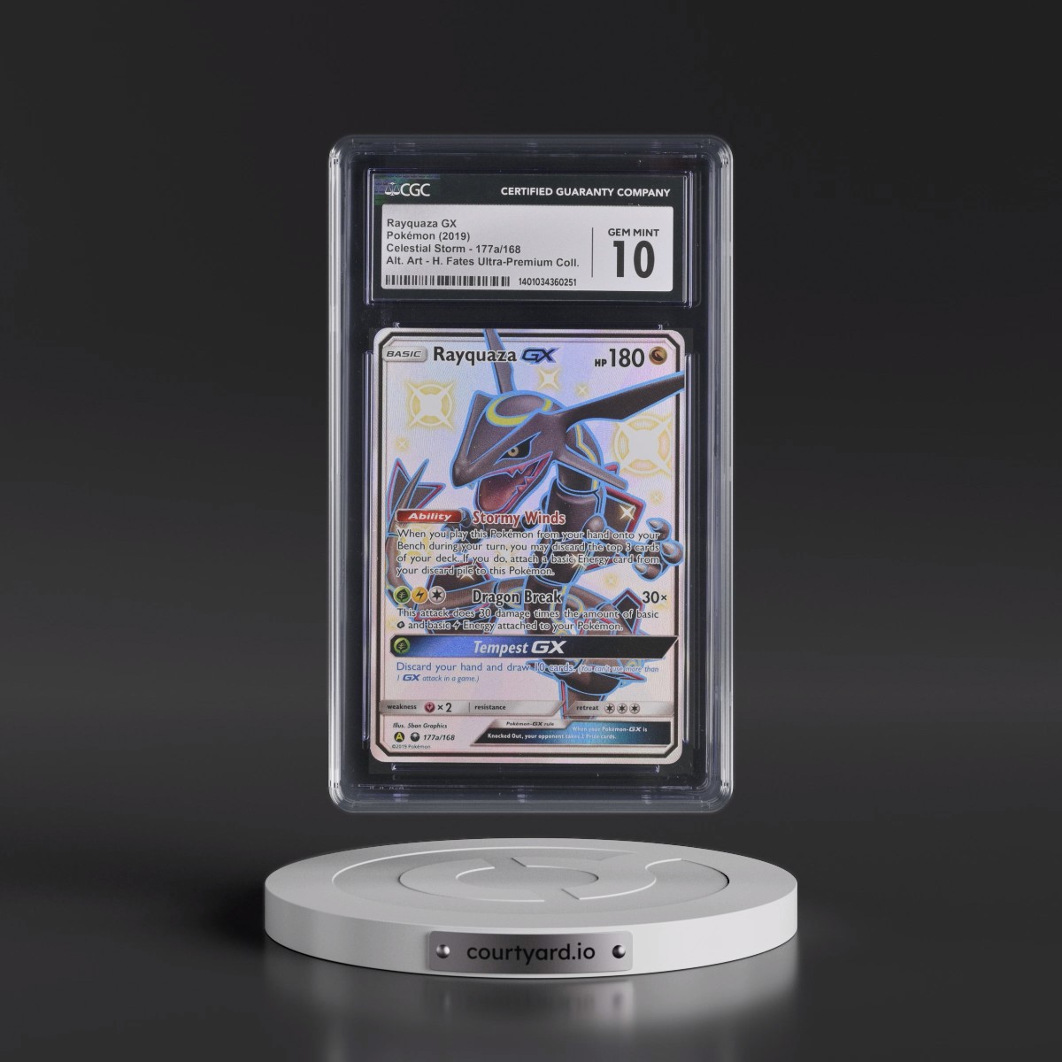 2018 Celestial Storm #177a/168 Rayquaza GX - Hidden Fates Ultra-Premium Collection (Holo) (CGC 10 GEM MINT)