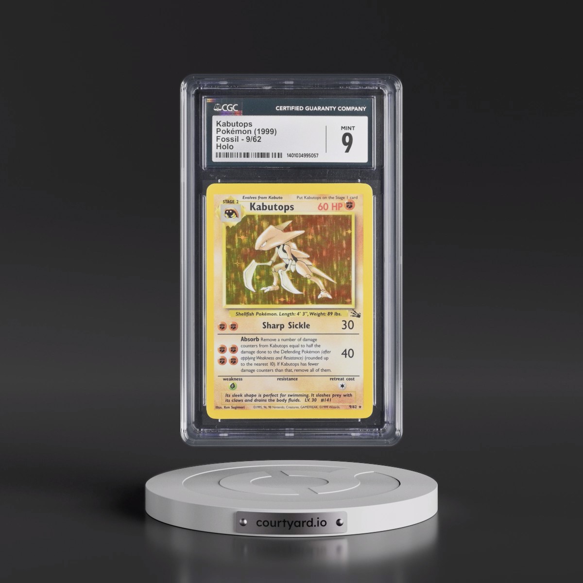 1999 Fossil #9/62 Kabutops - Galaxy Star Holo (CGC 9 MINT)