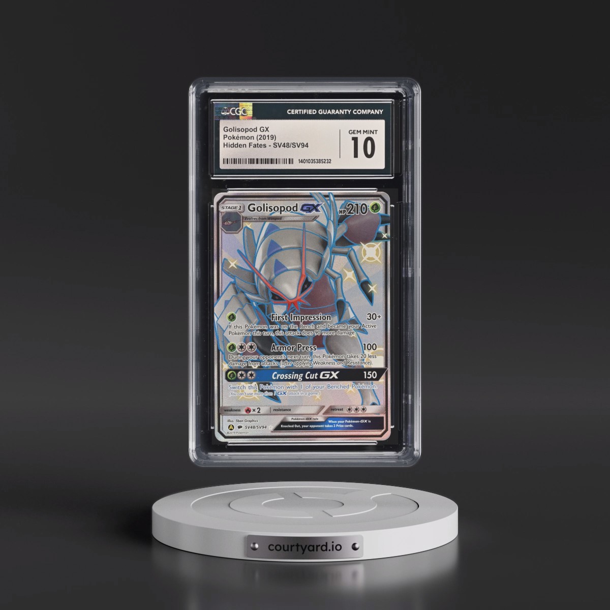 2019 Hidden Fates #SV48/SV94 Golisopod GX - Shiny Vault Holo (CGC 10 GEM MINT)