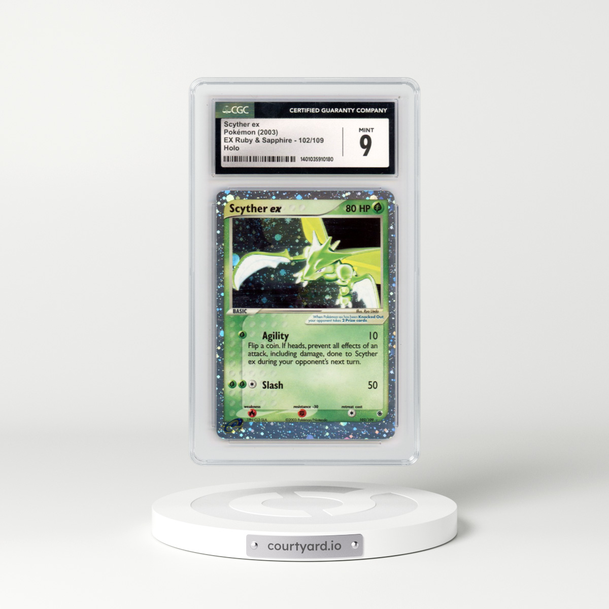 2003 EX Ruby & Sapphire (2003 Copyright, w/ "e" Symbol) #102/109 Scyther ex - Holo (CGC 9 MINT)