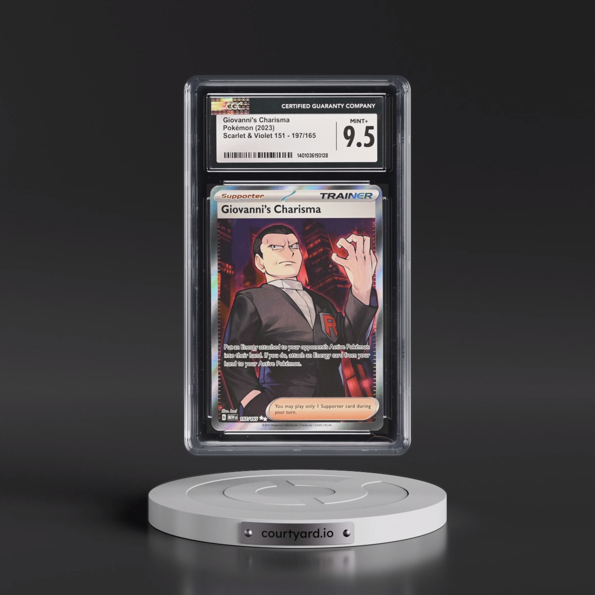 2023 Scarlet & Violet 151 - MEW EN #197/165 Giovanni's Charisma - Ultra Rare Holo (CGC 9.5 MINT+)