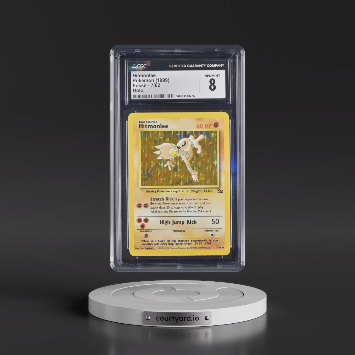 1999 Fossil #7/62 Hitmonlee - Galaxy Star Holo (CGC 8 NM-MT)