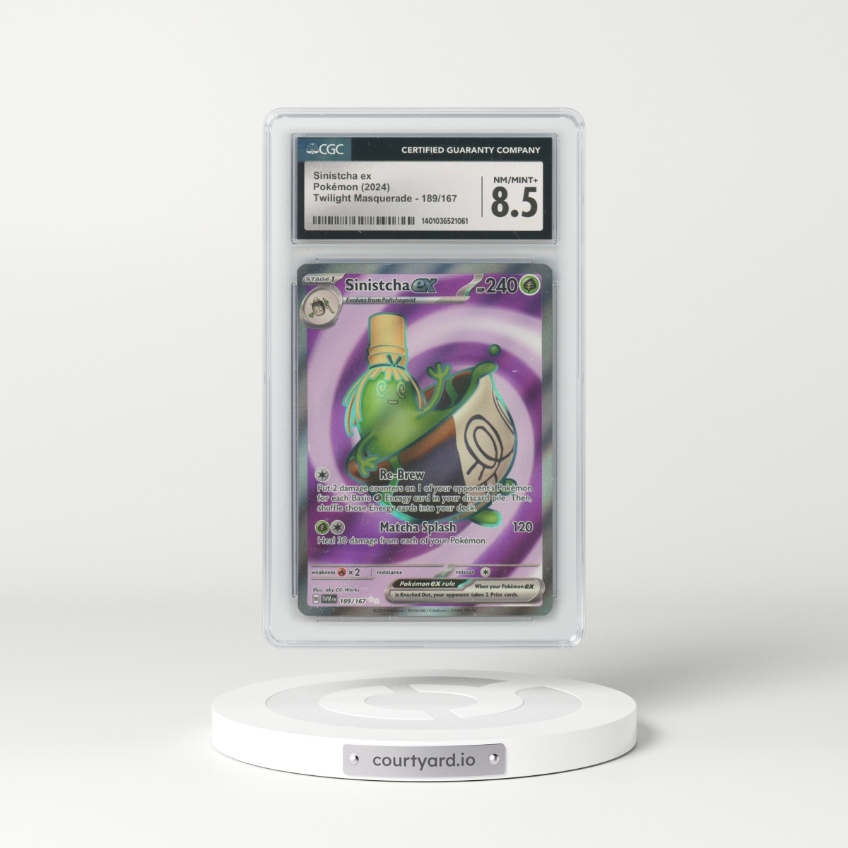 2024 Twilight Masquerade #189 Sinistcha ex - Full Art Holo (CGC 8.5 NM-MT+)