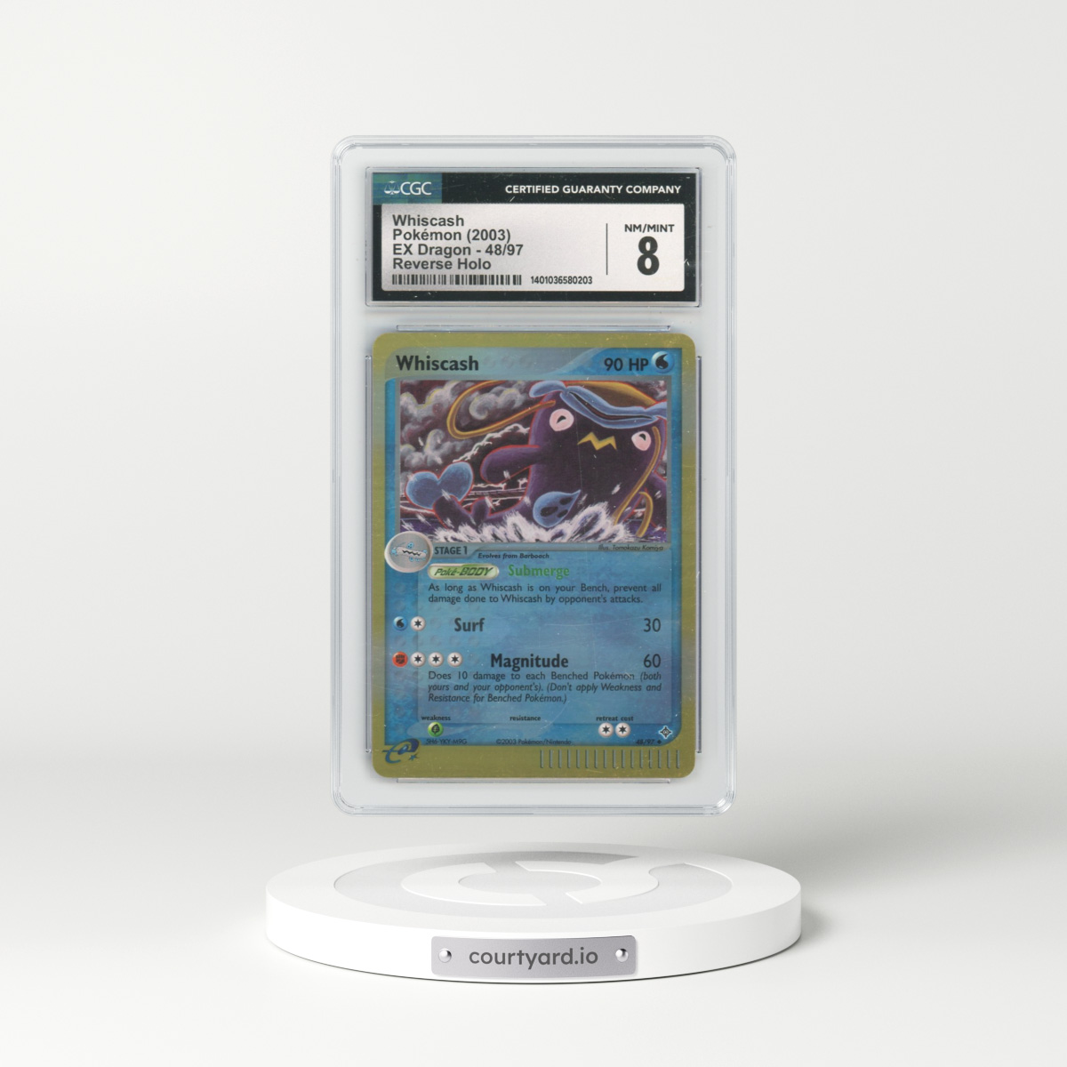 2003 EX Dragon (2003 Copyright, w/ "e" Symbol) #48/97 Whiscash - Reverse Holo (CGC 8 NM-MT)