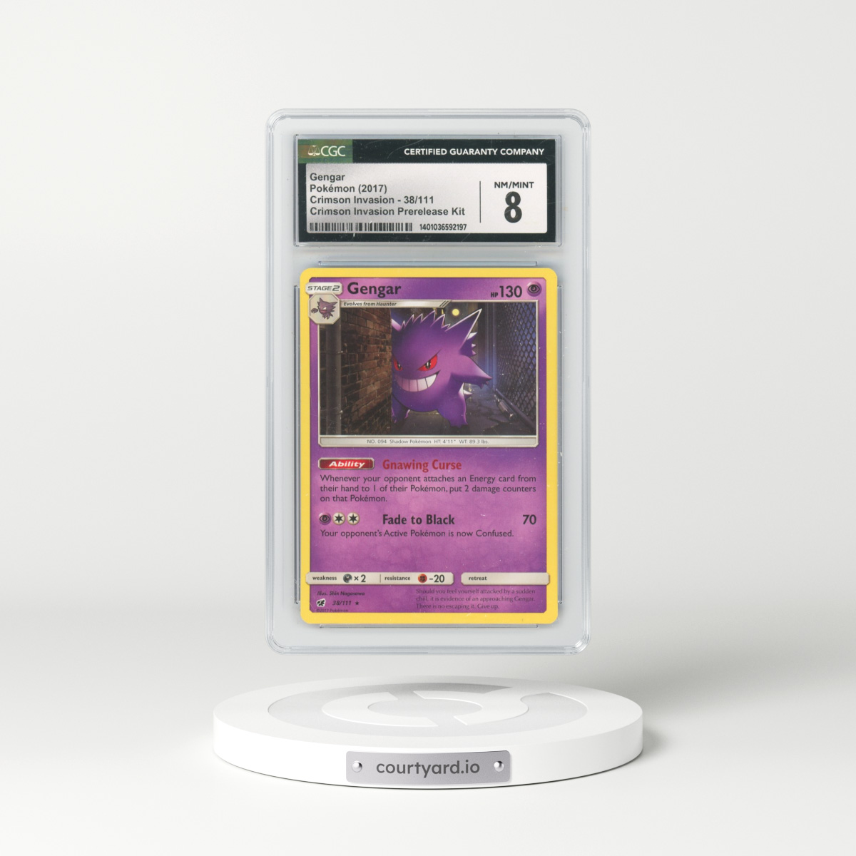 2017 Crimson Invasion #38/111 Gengar - Non-Holo Crimson Invasion Prerelease Kit (CGC 8 NM-MT)