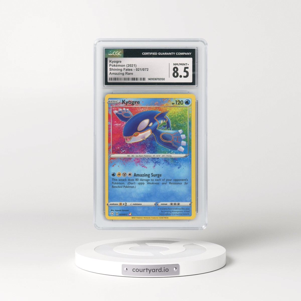 2021 Shining Fates #021/072 Kyogre - Amazing Rare (CGC 8.5 NM-MT+)