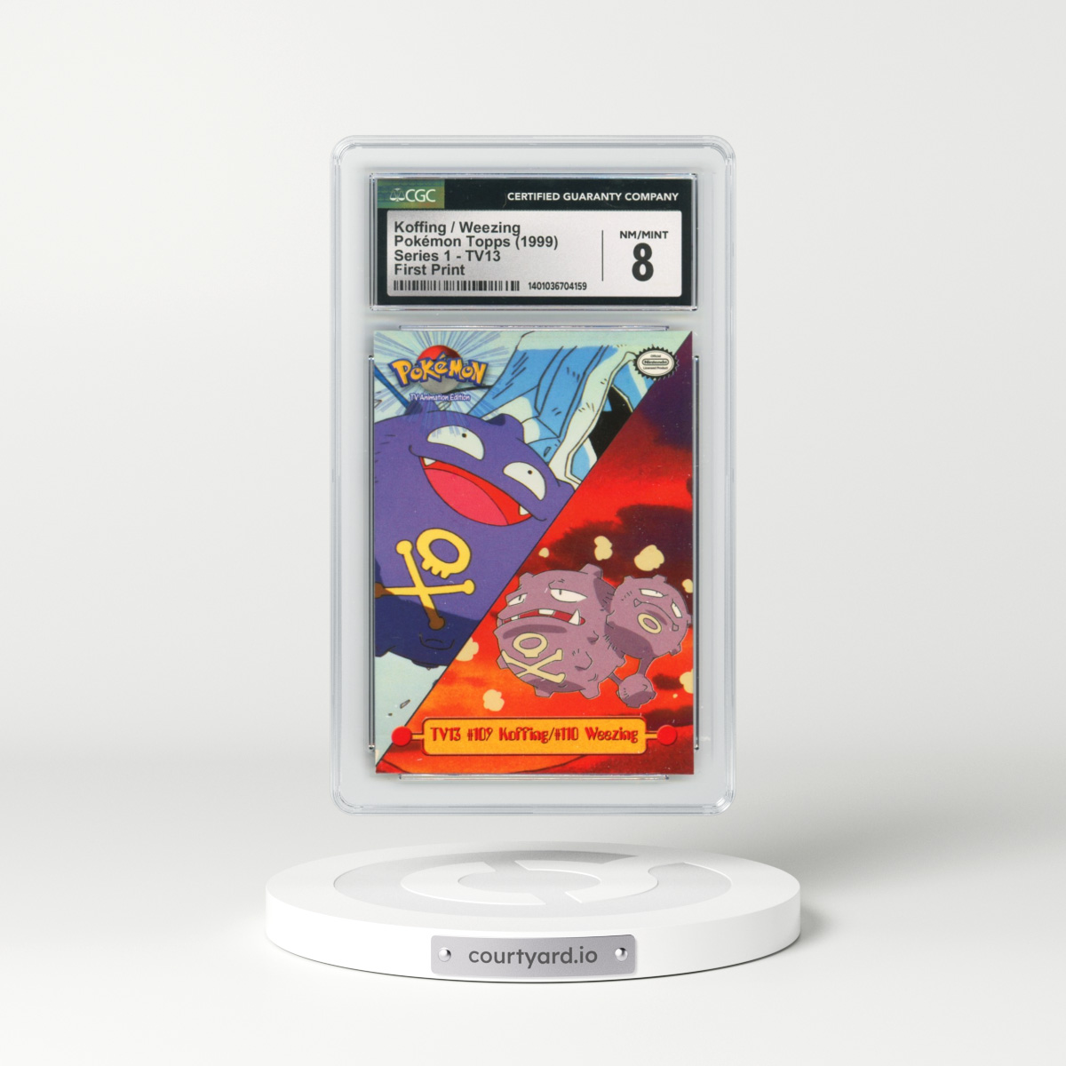 1999 Series 1 (Oval Nintendo Seal) #TV13 No.107 Koffing/No.110 Weezing - First Print (Blue Topps Logo) (CGC 8 NM-MT)