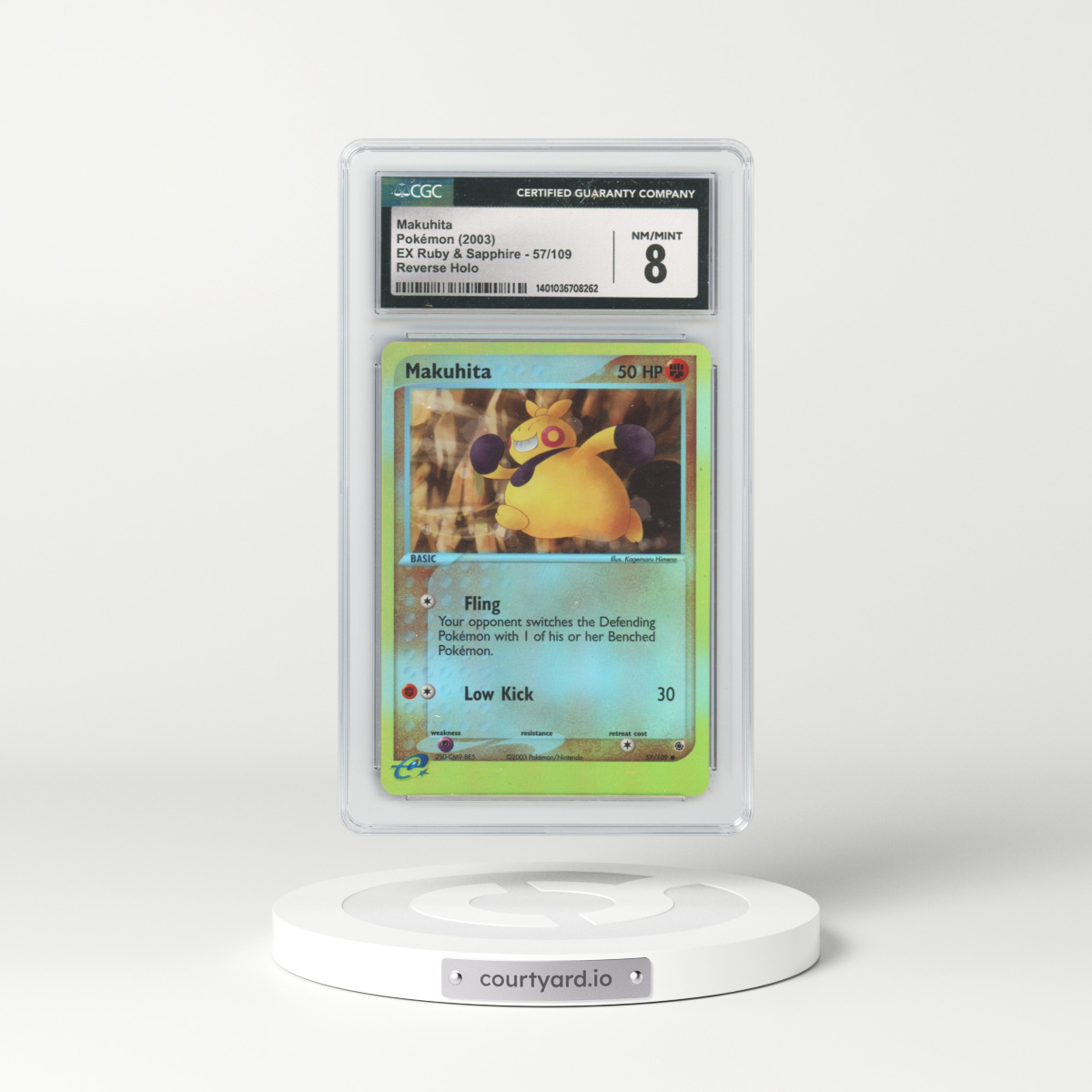2003 EX Ruby & Sapphire (2003 Copyright, w/ "e" Symbol) #57/109 Makuhita - Reverse Holo (CGC 8 NM-MT)