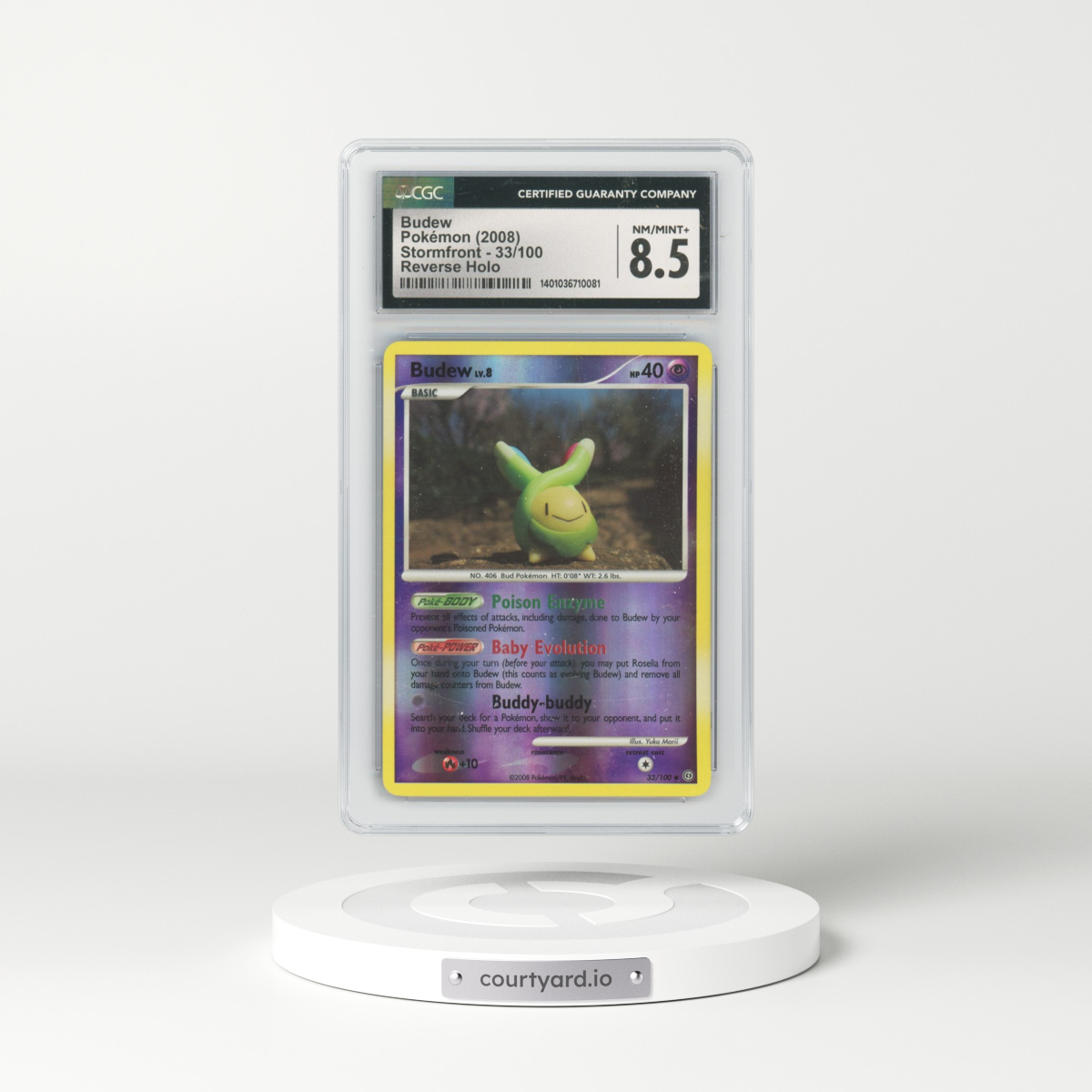 2008 Stormfront #33/100 Budew - Reverse Holo (CGC 8.5 NM-MT+)