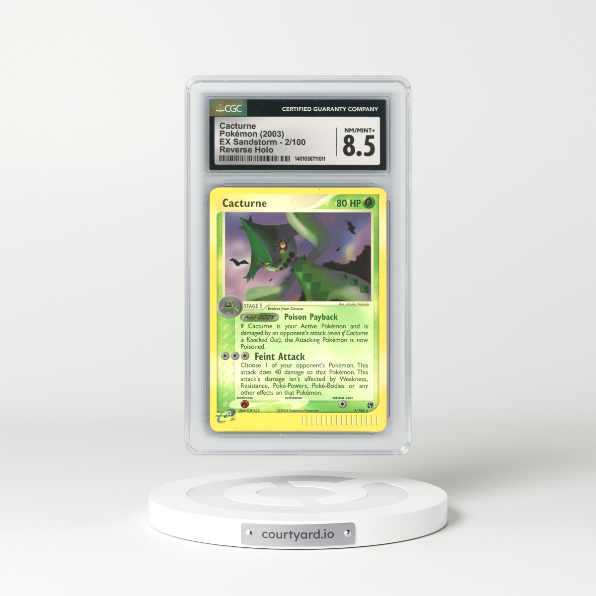 2003 EX Sandstorm (2003 Copyright, w/ "e" Symbol) #2/100 Cacturne - Reverse Holo (CGC 8.5 NM-MT+)