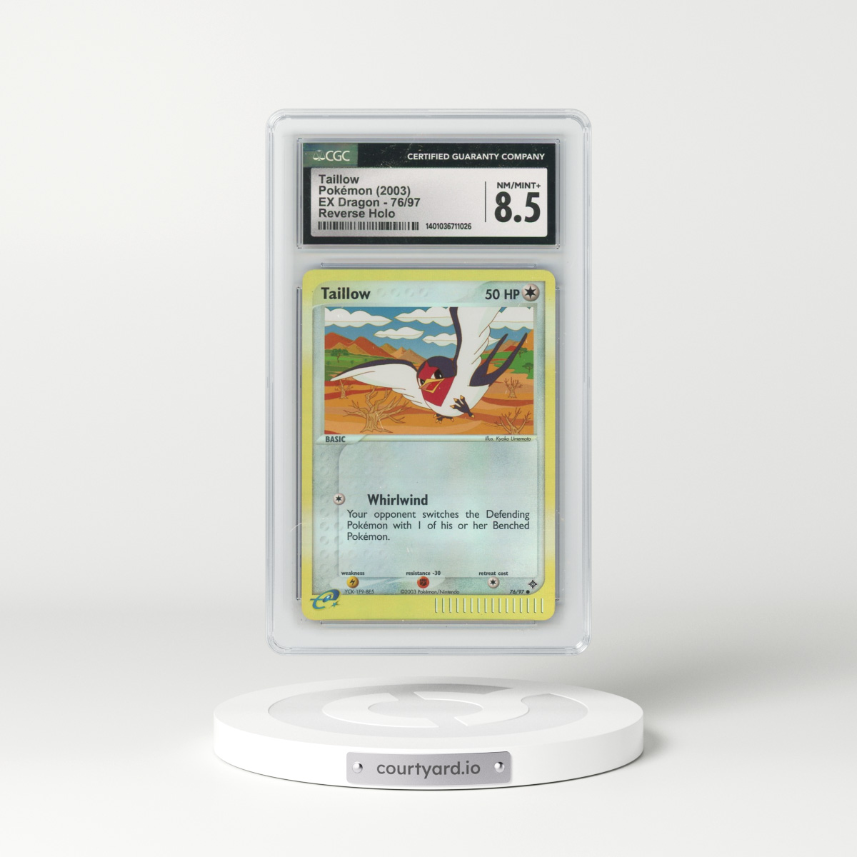 2003 EX Dragon (2003 Copyright, w/ "e" Symbol) #76/97 Taillow - Reverse Holo (CGC 8.5 NM-MT+)