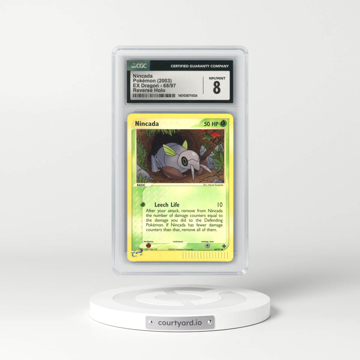 2003 EX Dragon (2003 Copyright, w/ "e" Symbol) #68/97 Nincada - Reverse Holo (CGC 8 NM-MT)