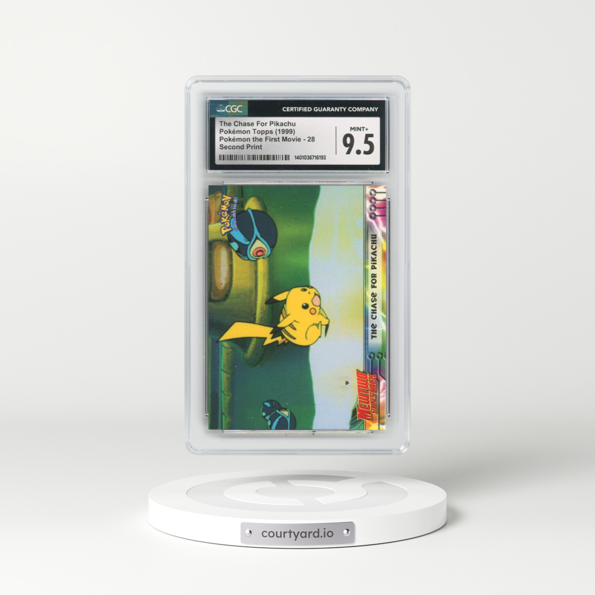 1999 Pokémon the First Movie #28 The Chase For Pikachu - Second Print (Black Topps Logo) (CGC 9.5 MINT+)