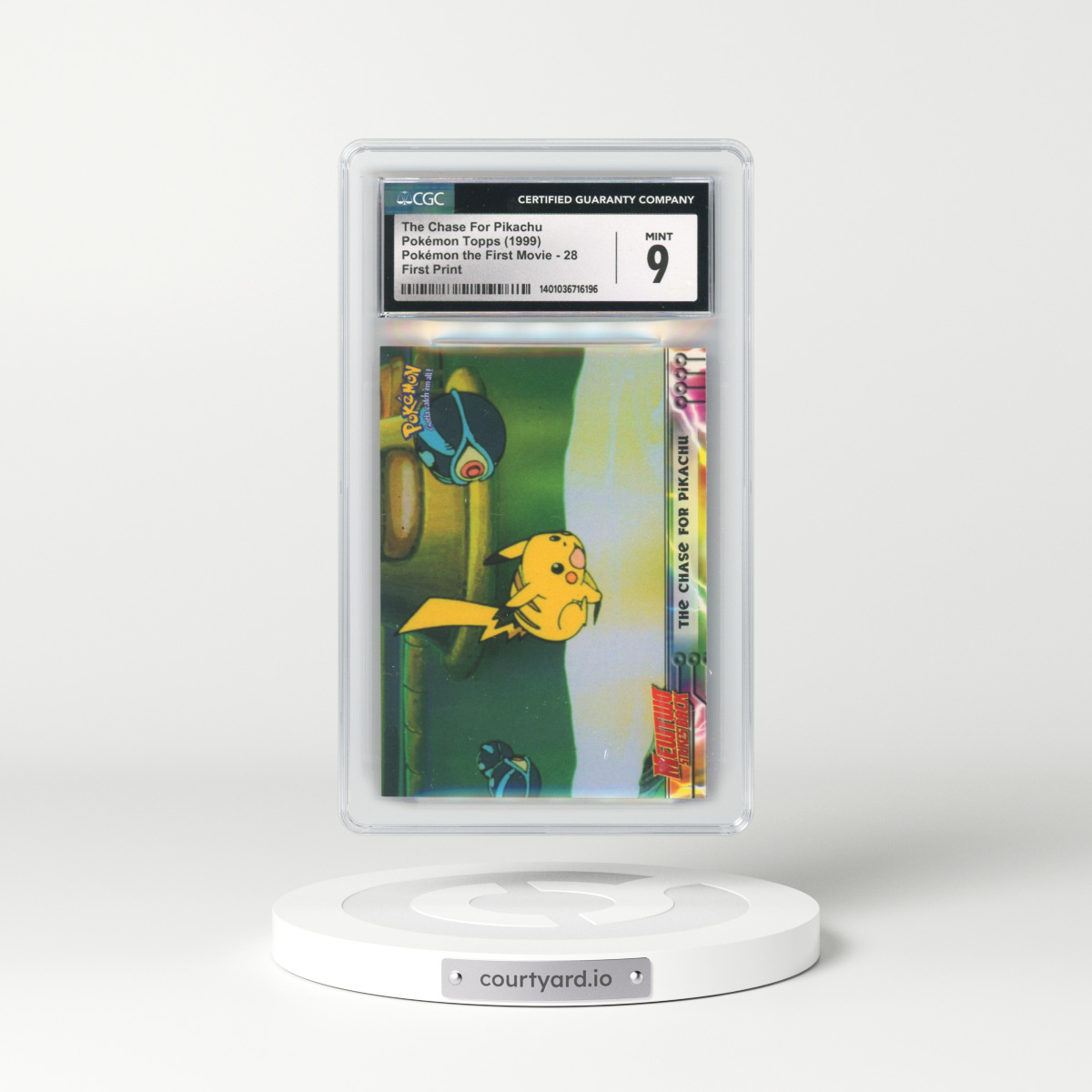 1999 Pokémon the First Movie #28 The Chase For Pikachu - First Print (Blue Topps Logo) (CGC 9 MINT)