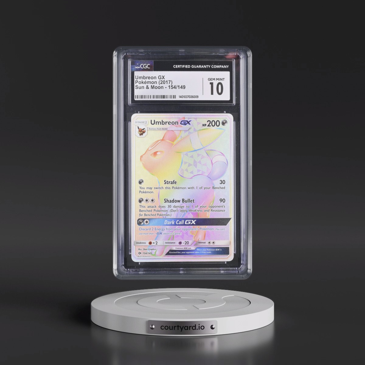 2017 Sun & Moon #154/149 Umbreon GX - Rainbow Rare Holo (CGC 10 GEM MINT)