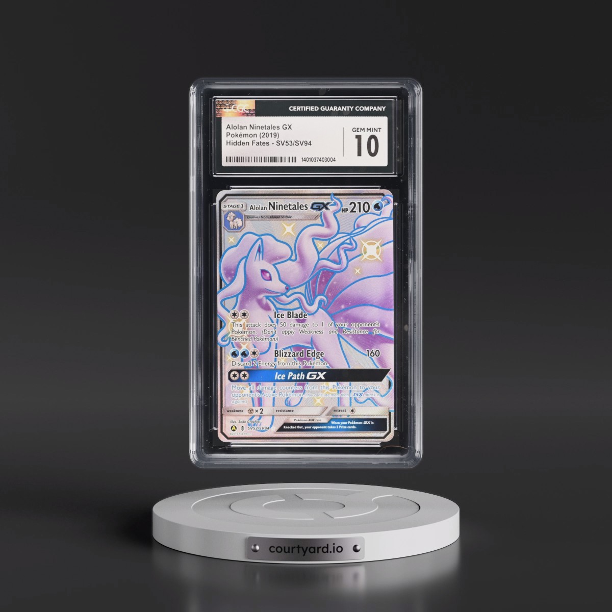 2019 Hidden Fates #SV53/SV94 Alolan Ninetales GX - Shiny Vault Holo (CGC 10 GEM MINT)