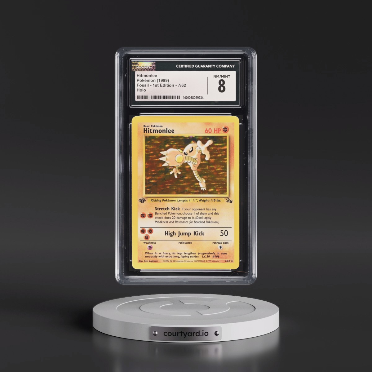 1999 Fossil #7/62 Hitmonlee - 1st Edition Holo (CGC 8 NM-MT)