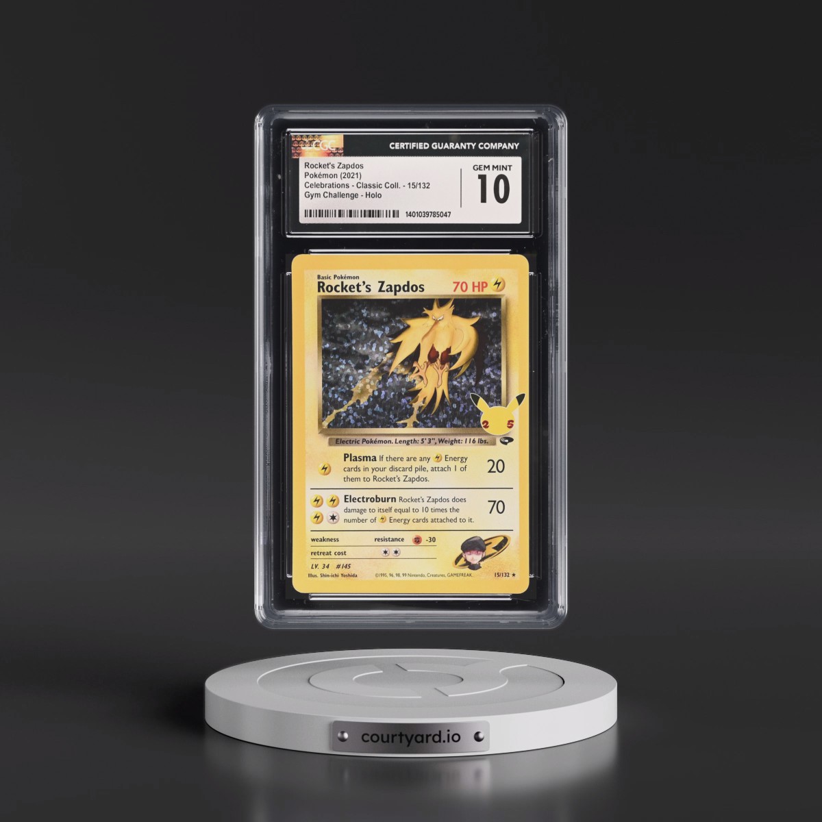 2021 Celebrations - Classic Collection #15/132 Rocket's Zapdos - Gym Challenge Holo (CGC 10 GEM MINT)